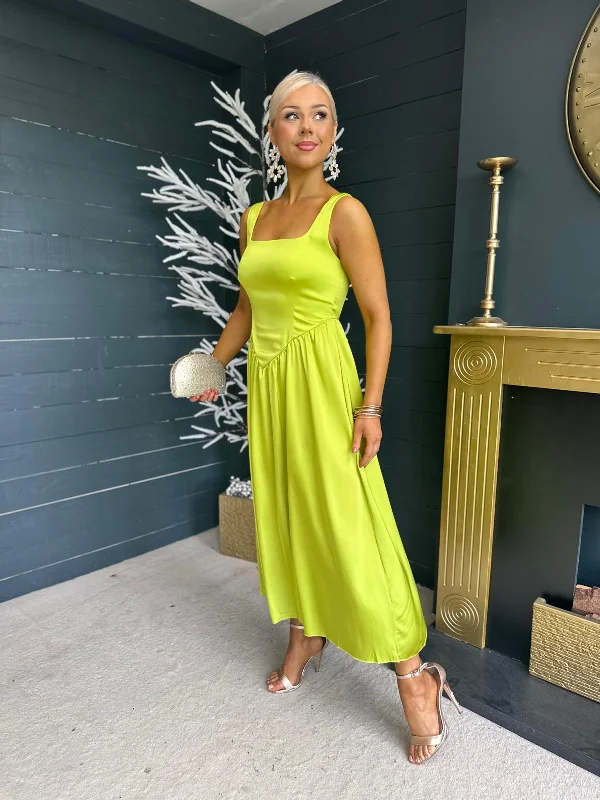 Verona Satin Maxi Dress Lime