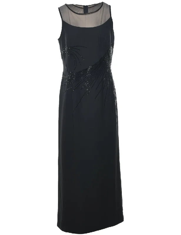 Beaded Black Sparkly Evening Dress - L