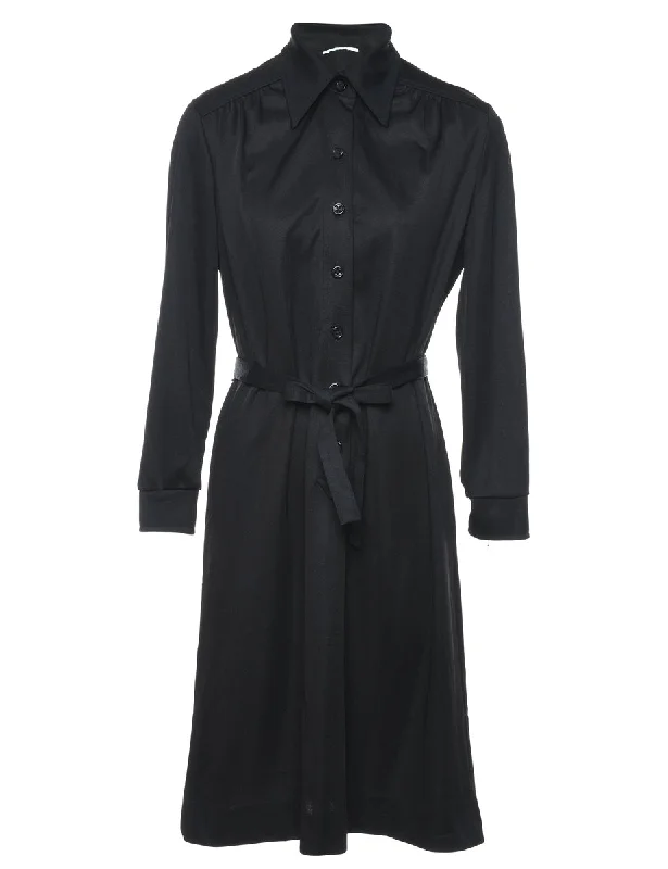 Button Front Black Shirt Dress - M