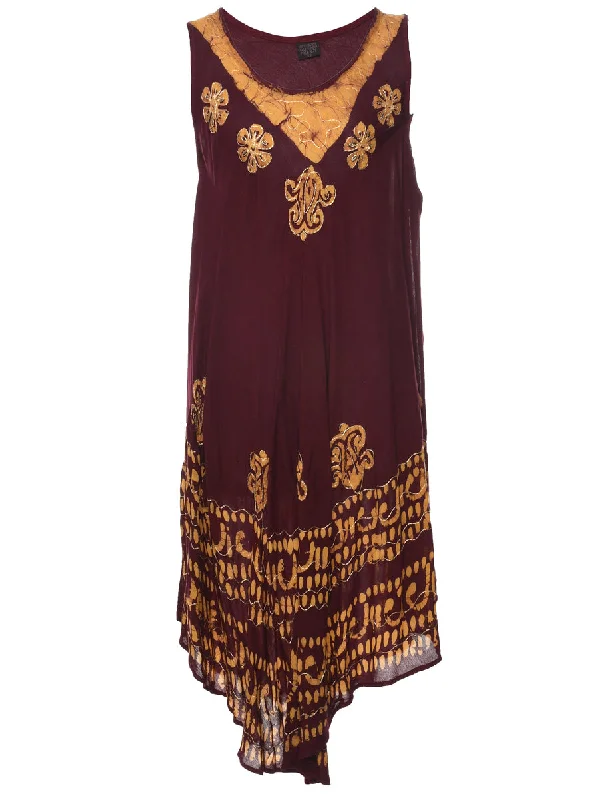 Embroidered Maroon Shift Dress - XL