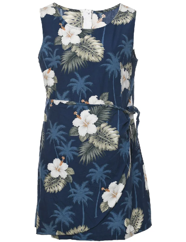 Floral Print Sleeveless Dress - L