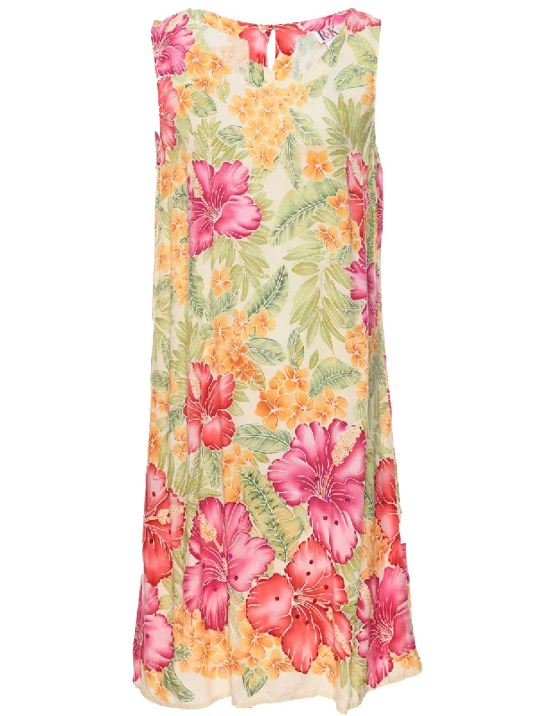 Floral Print Sleeveless Dress - M