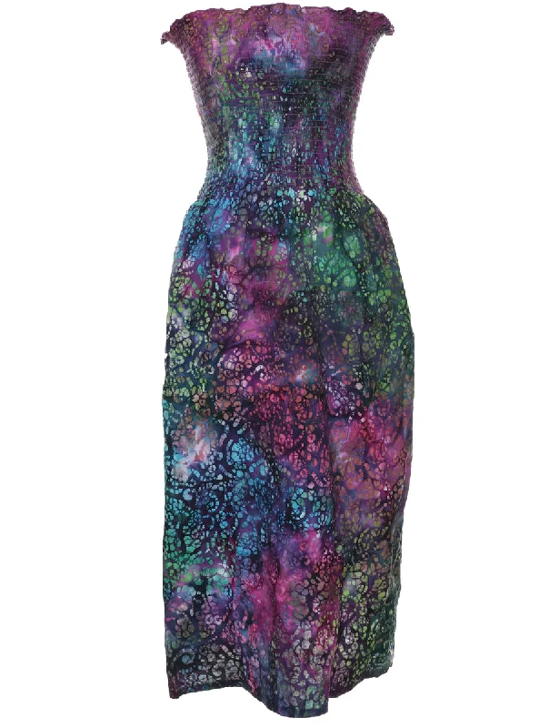 Strapless Smocked Tie-dye Effect Dress - XS