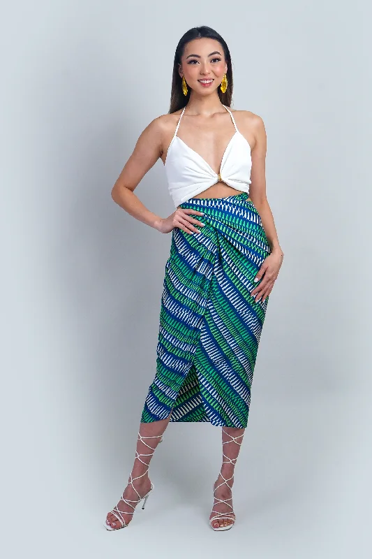 White Green Geo Print Indo Wrap Skirt/Dress