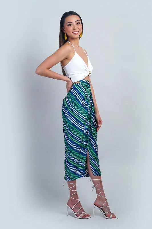 White Green Geo Print Indo Wrap Skirt/Dress