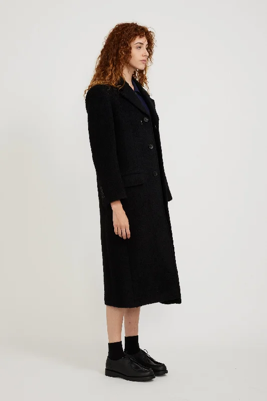 2-Way 3 Button Boucle Wool Coat Black