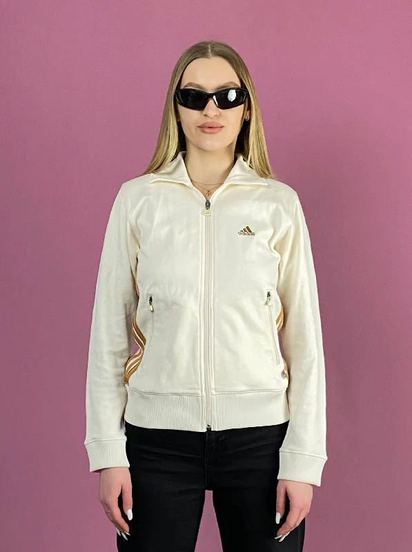 90s Adidas Vintage Women's Track Jacket - S White Polyester Blend