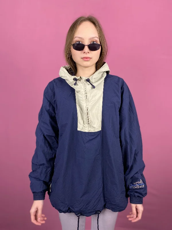 90s Vintage Women's Windbreaker Jacket - M Blue Cotton Blend