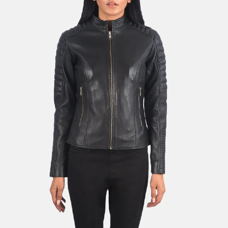 Adalyn Quilted Black Leather Biker Jacket