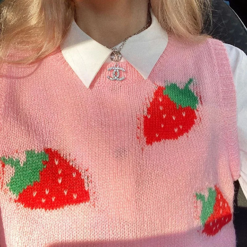 Strawberry Milkshake Cropped Knitted Vest