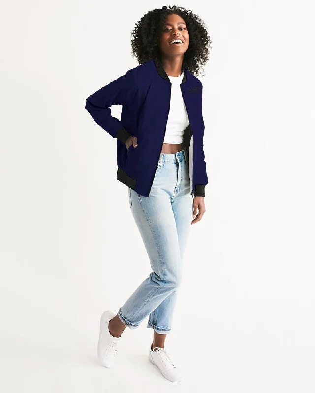 AKH Navy Blue & Black Women's Bomber Jacket