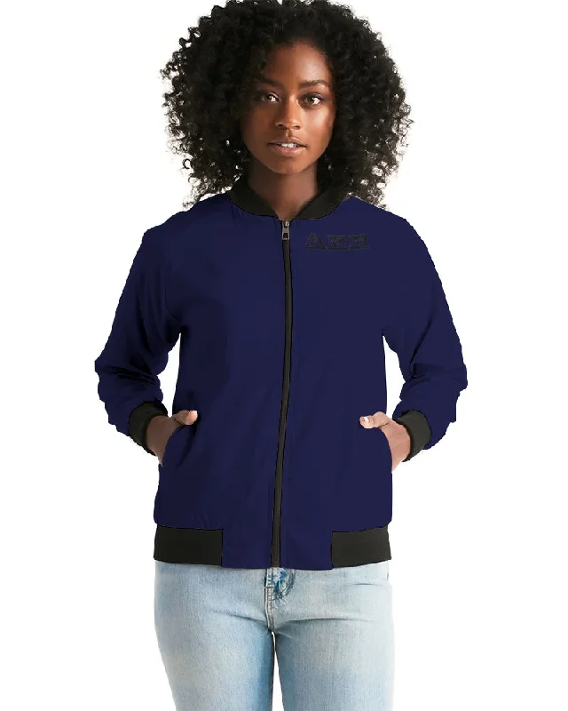 AKH Navy Blue & Black Women's Bomber Jacket