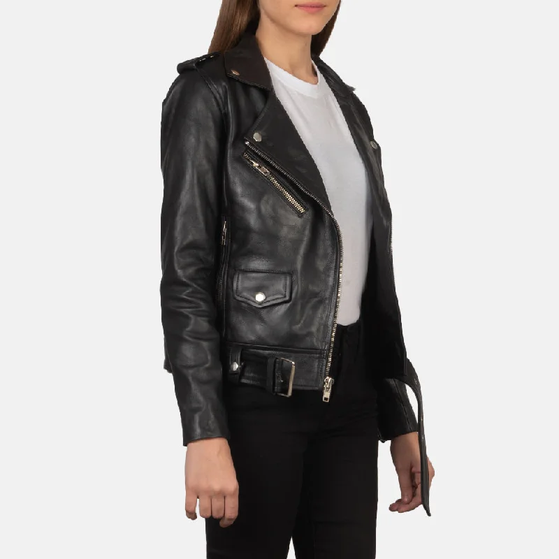 Alison Black Leather Biker Jacket