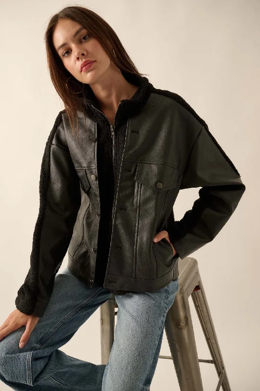 Big Rig Vegan Leather and Sherpa Trucker Jacket