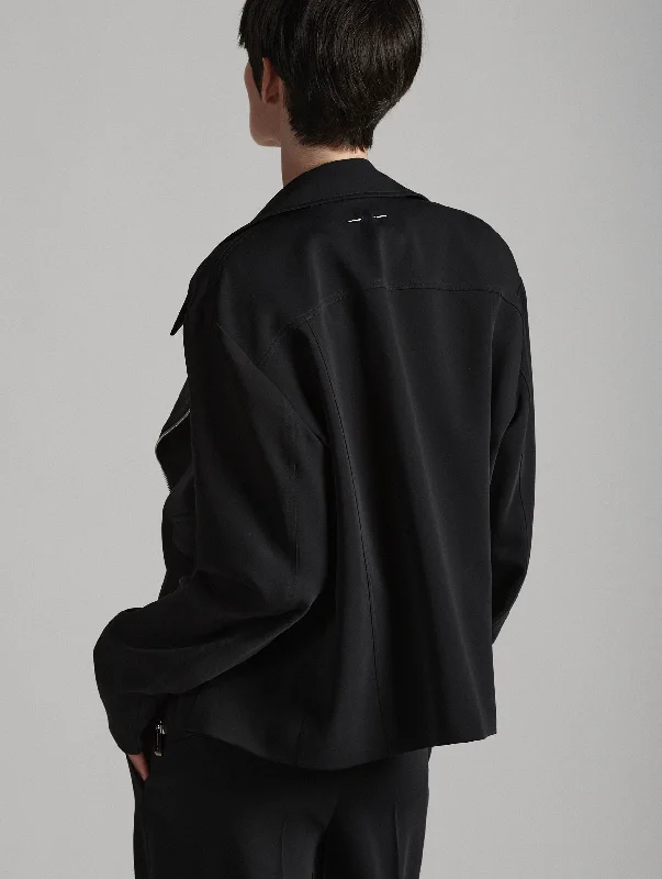 Blouson biker en crêpe fluide noir