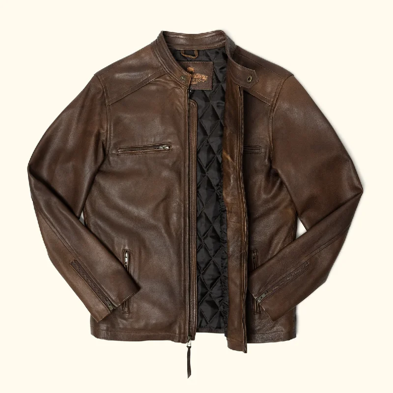 Thompson Leather Moto Jacket | Brown