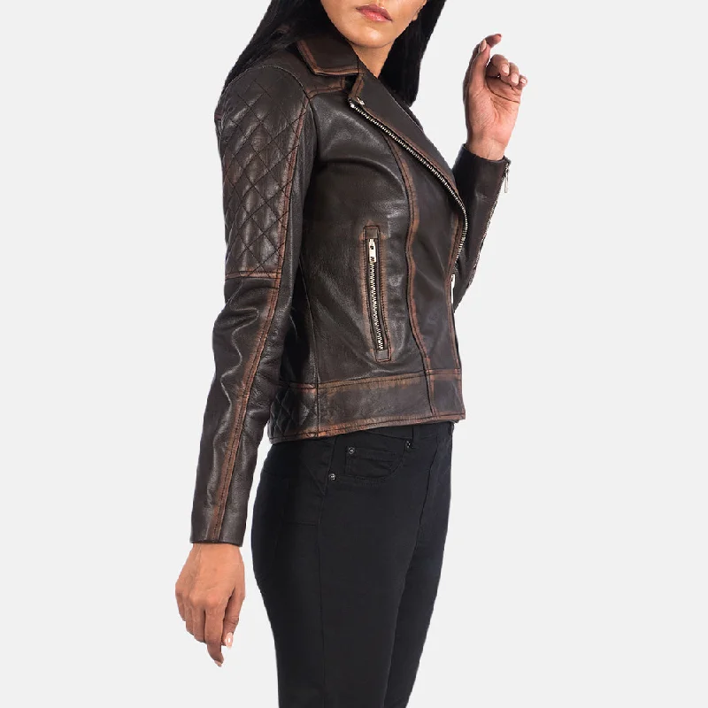 Carolyn Quilted Vintage Brown Biker Jacket