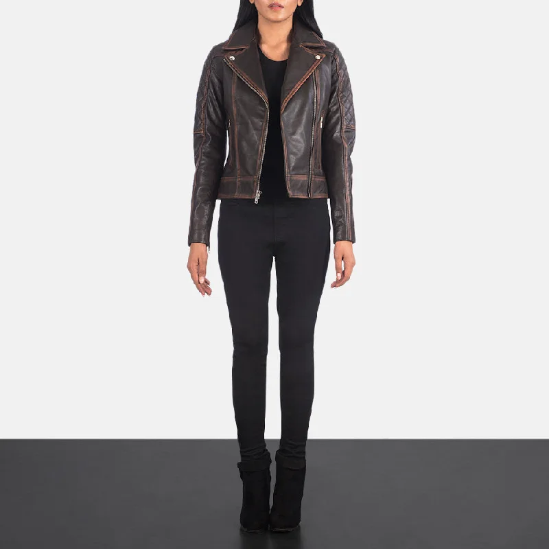 Carolyn Quilted Vintage Brown Biker Jacket