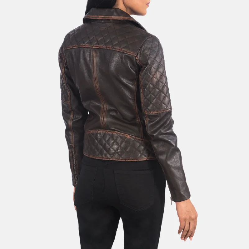 Carolyn Quilted Vintage Brown Biker Jacket