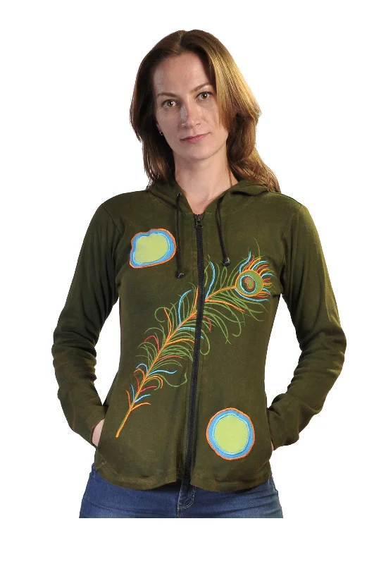 Peacock Feather Embroidery Cotton Cardigan