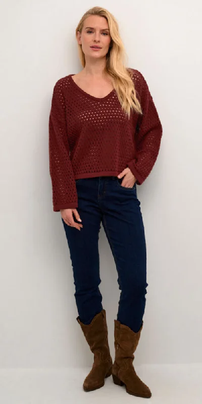 Cream Open Knit Pullover, raisin