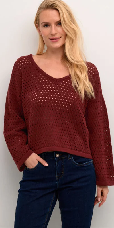 Cream Open Knit Pullover, raisin