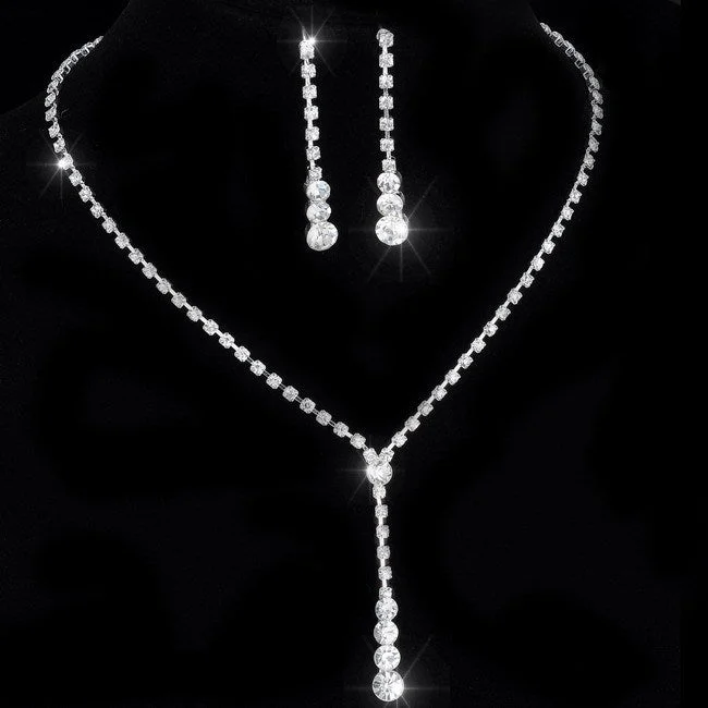 Crystal Tennis Drop Necklace Sets 14""-17""  Bridal Bridesmaid wedding engagement Jewelry sets Rhinestone Necklace Earrings