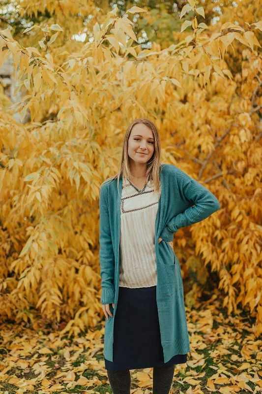 Cynthia Pocket Fit Cardigan Teal Blue