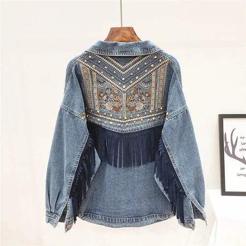 Ladies Denim Jacket w/Floral Embroidery