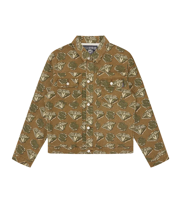 DIAMONDS & DOLLARS DENIM JACKET - KHAKI