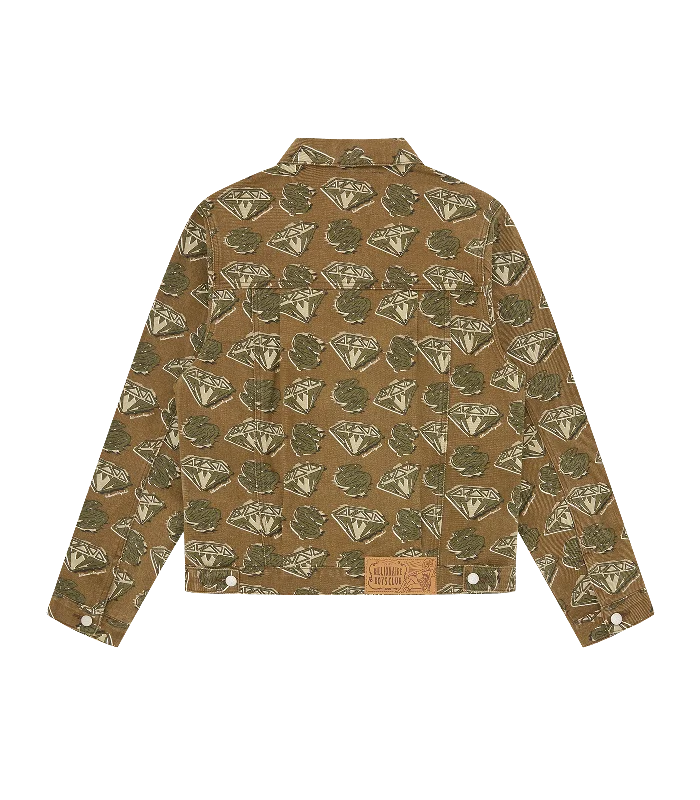 DIAMONDS & DOLLARS DENIM JACKET - KHAKI