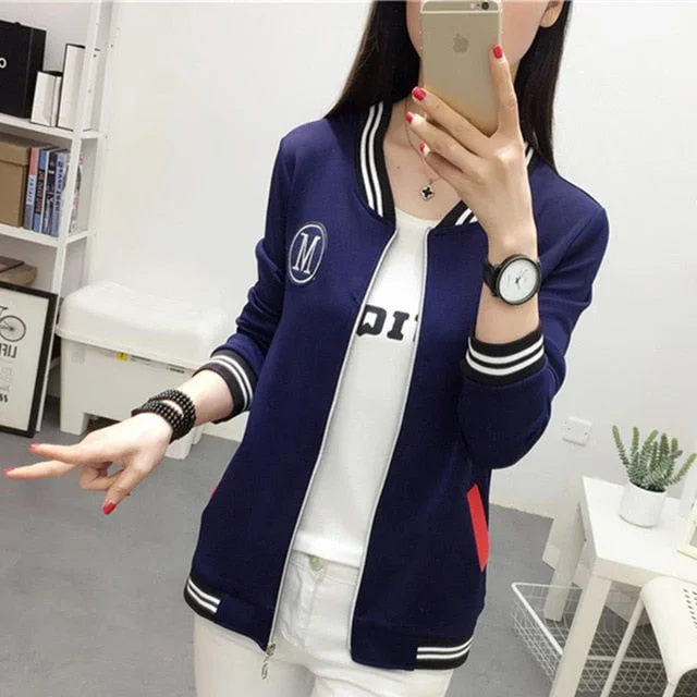 Fashion Women Zipper Long Sleeve Jacket Coat Outwear Stylish Casual Tops baseball uniform female Autumn pink cropped jacket