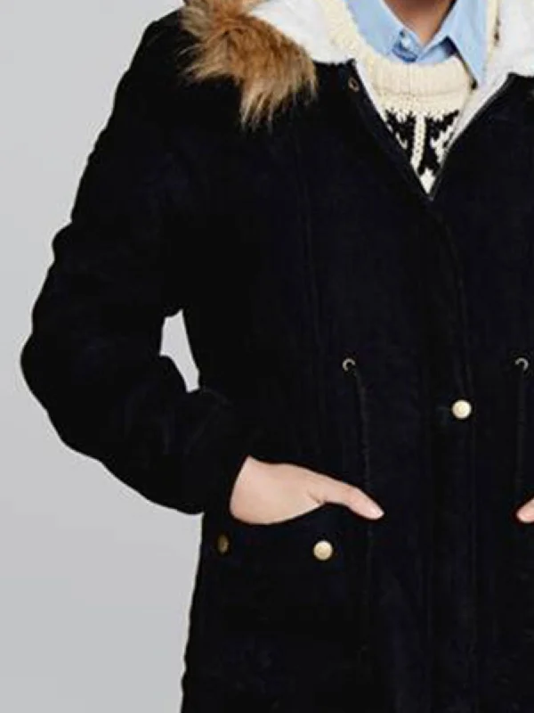 Faux Fur Collar Pockets Drawstring Women Slim Oversized Parka Jacket Coat