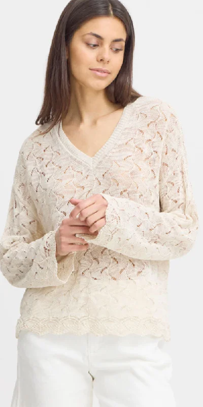 Fransa Pointelle Knit Pullover