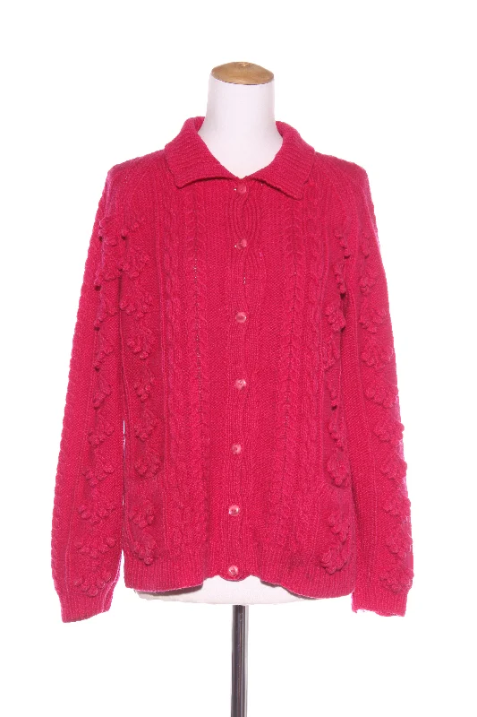 HAND KNIT - Pink wool cable knit cardi! 12-14