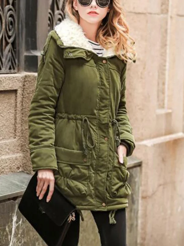 High Neck Solid Color Pockets Women Oversized Winter Warm Coat