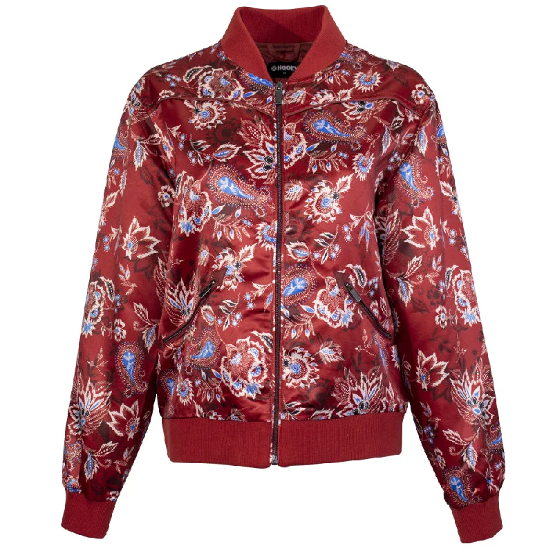 ""Hooey Ladies Bomber Jacket"" Red w/Floral