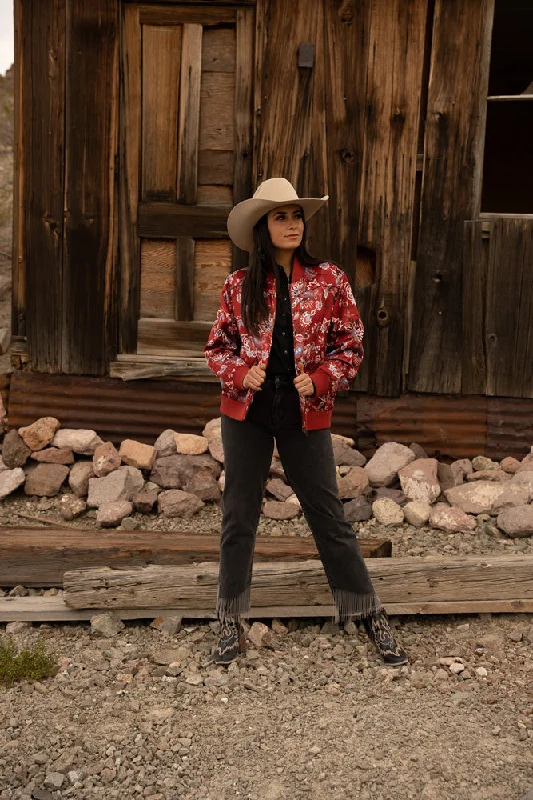 ""Hooey Ladies Bomber Jacket"" Red w/Floral