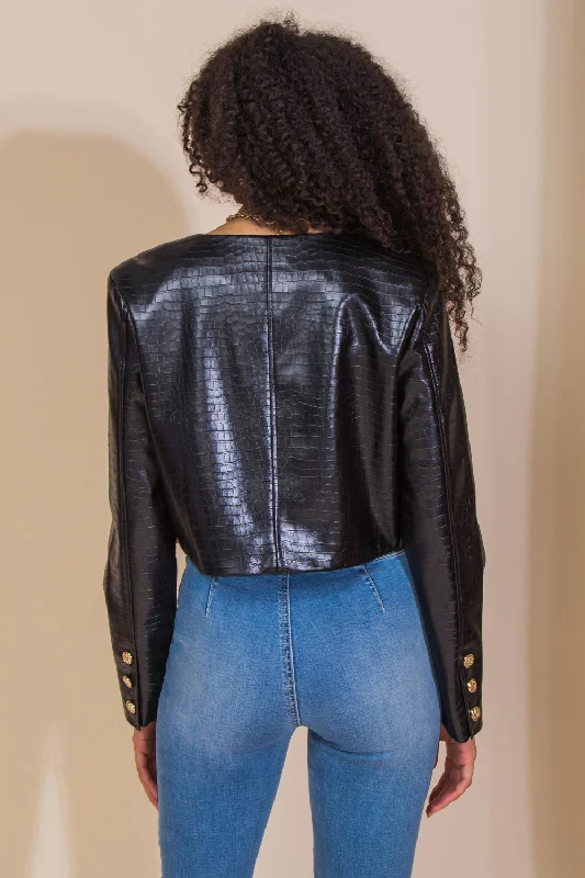 AT THE START FAUX LEATHER BOLERO JACKET