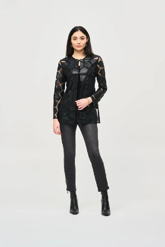 Joseph Ribkoff Laser-Cut Leatherette on Mesh Jacket - 241905F24 (T)