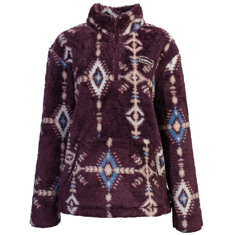 ""Ladies Fleece Pullover"" Maroon w/Aztec