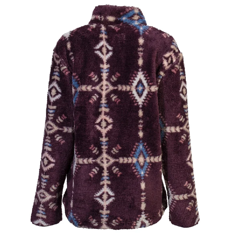 ""Ladies Fleece Pullover"" Maroon w/Aztec