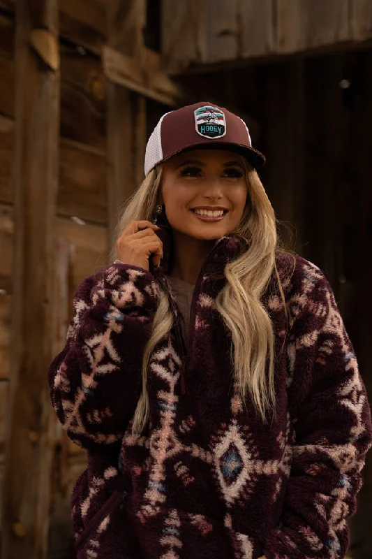 ""Ladies Fleece Pullover"" Maroon w/Aztec