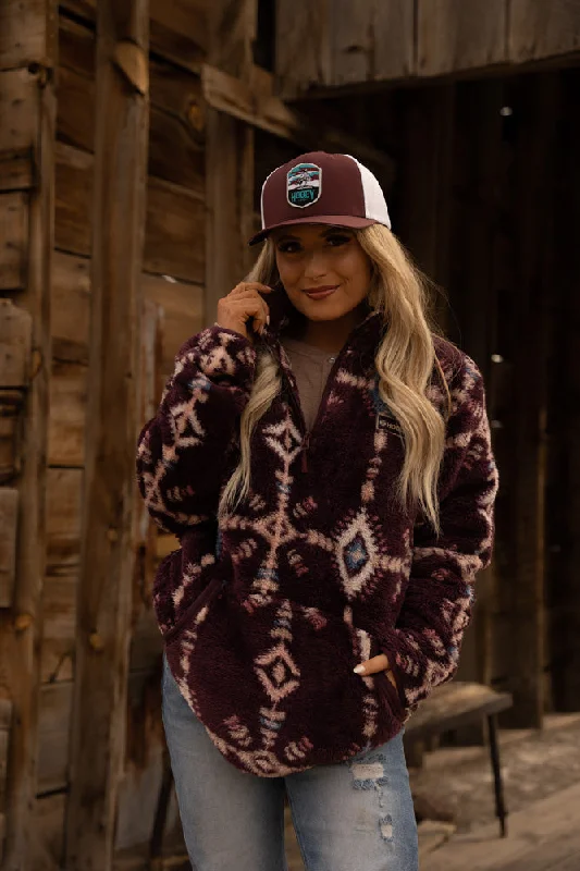 ""Ladies Fleece Pullover"" Maroon w/Aztec