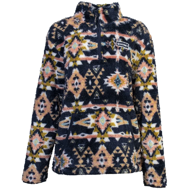 ""Ladies Fleece Pullover"" Navy/Aztec