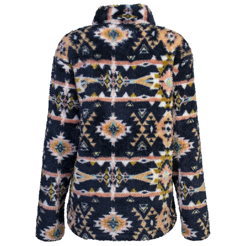 ""Ladies Fleece Pullover"" Navy/Aztec