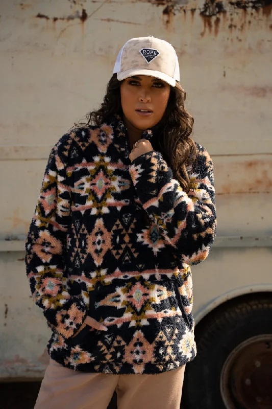 ""Ladies Fleece Pullover"" Navy/Aztec