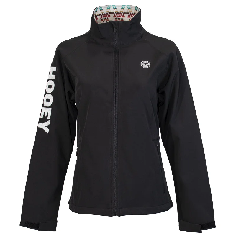 ""Ladies Softshell Jacket"" Black w/Multi Color Pattern Lining