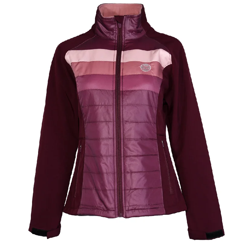 ""Ladies SoftShell Jacket"" Maroon w/Pink/White Stripes