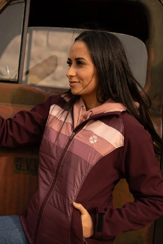 ""Ladies SoftShell Jacket"" Maroon w/Pink/White Stripes